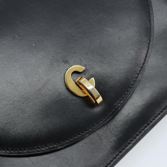 Christian Dior Shoulder Bag Leather Black Gold Auth fm5126