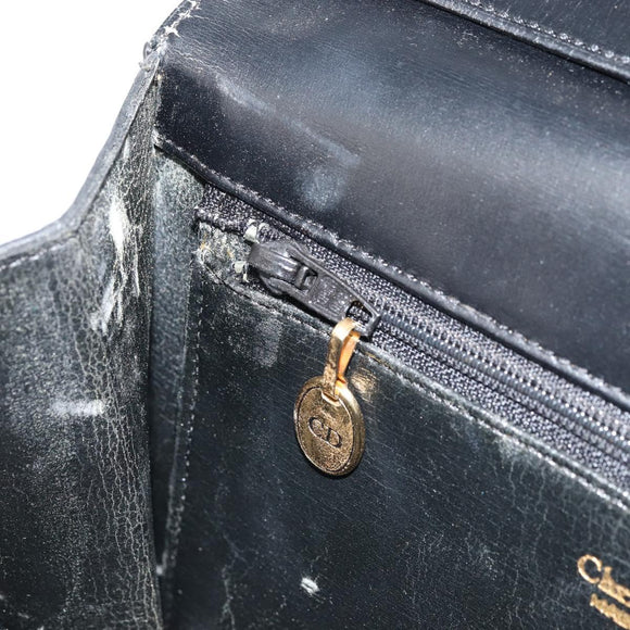 Christian Dior Shoulder Bag Leather Black Gold Auth fm5126