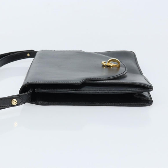 Christian Dior Shoulder Bag Leather Black Gold Auth fm5126