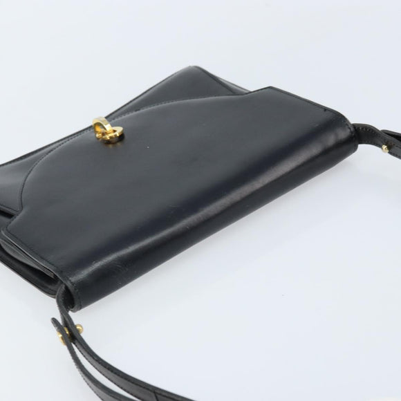 Christian Dior Shoulder Bag Leather Black Gold Auth fm5126
