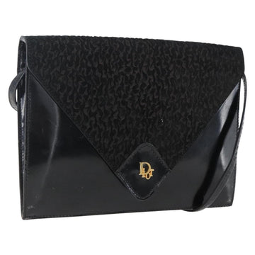 Christian Dior Shoulder Bag Leather Black Gold Auth fm5127