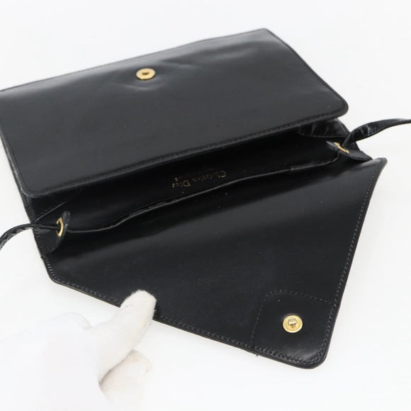 Christian Dior Shoulder Bag Leather Black Gold Auth fm5127