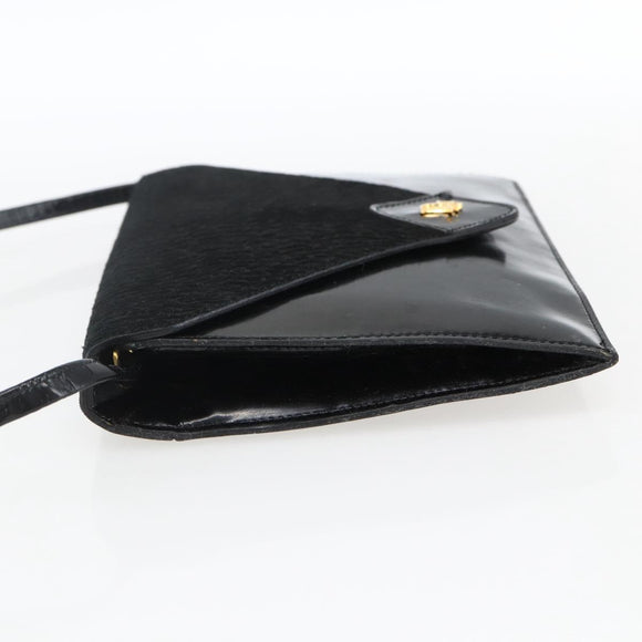 Christian Dior Shoulder Bag Leather Black Gold Auth fm5127