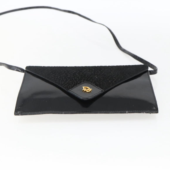 Christian Dior Shoulder Bag Leather Black Gold Auth fm5127