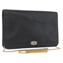 Christian Dior Chain Shoulder Bag Leather Black Gold Auth fm5129-1
