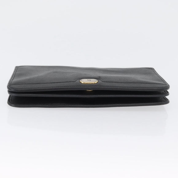 Christian Dior Chain Shoulder Bag Leather Black Gold Auth fm5129