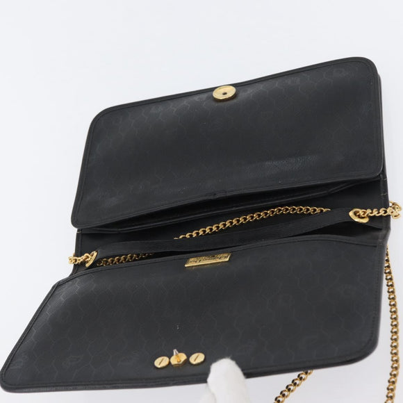 Christian Dior Chain Shoulder Bag Leather Black Gold Auth fm5129