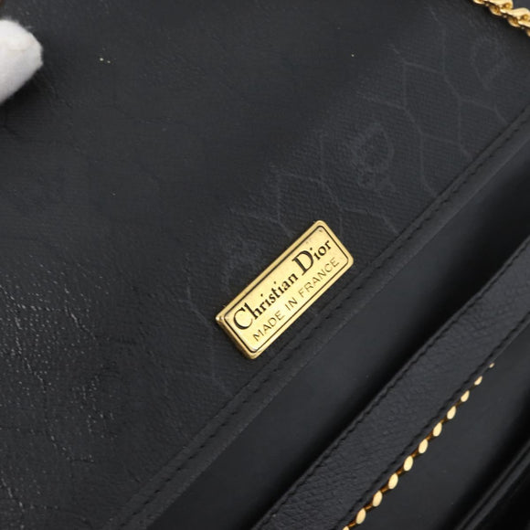 Christian Dior Chain Shoulder Bag Leather Black Gold Auth fm5129