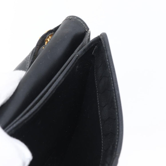 Christian Dior Chain Shoulder Bag Leather Black Gold Auth fm5129