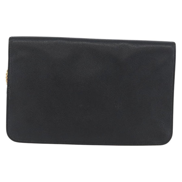 Christian Dior Chain Shoulder Bag Leather Black Gold Auth fm5129
