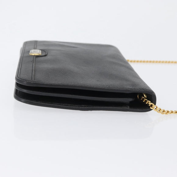 Christian Dior Chain Shoulder Bag Leather Black Gold Auth fm5129