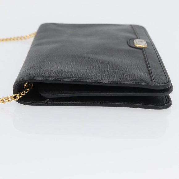 Christian Dior Chain Shoulder Bag Leather Black Gold Auth fm5129