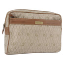 Christian Dior Honeycomb Canvas Clutch Bag PVC Beige Gold Auth fm5130-1