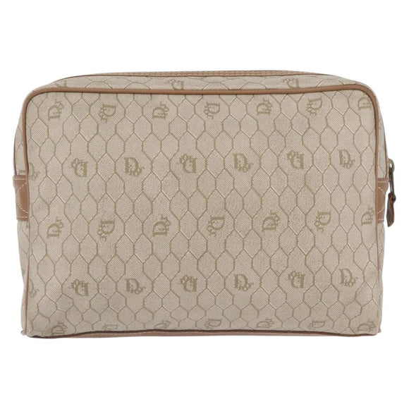 Christian Dior Honeycomb Canvas Clutch Bag PVC Beige Gold Auth fm5130