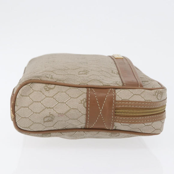 Christian Dior Honeycomb Canvas Clutch Bag PVC Beige Gold Auth fm5130