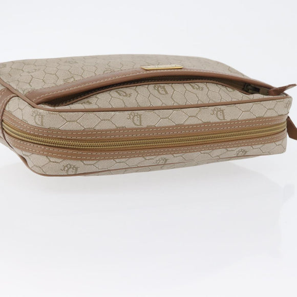 Christian Dior Honeycomb Canvas Clutch Bag PVC Beige Gold Auth fm5130