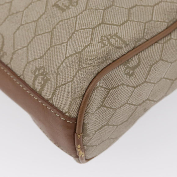 Christian Dior Honeycomb Canvas Clutch Bag PVC Beige Gold Auth fm5130