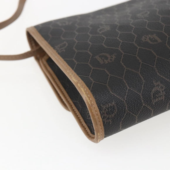 Christian Dior Honeycomb Canvas Shoulder Bag PVC Black Gold Auth fm5132