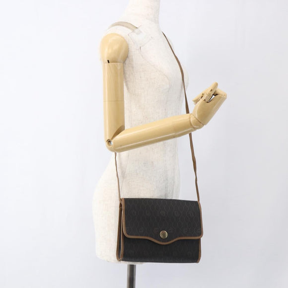 Christian Dior Honeycomb Canvas Shoulder Bag PVC Black Gold Auth fm5132