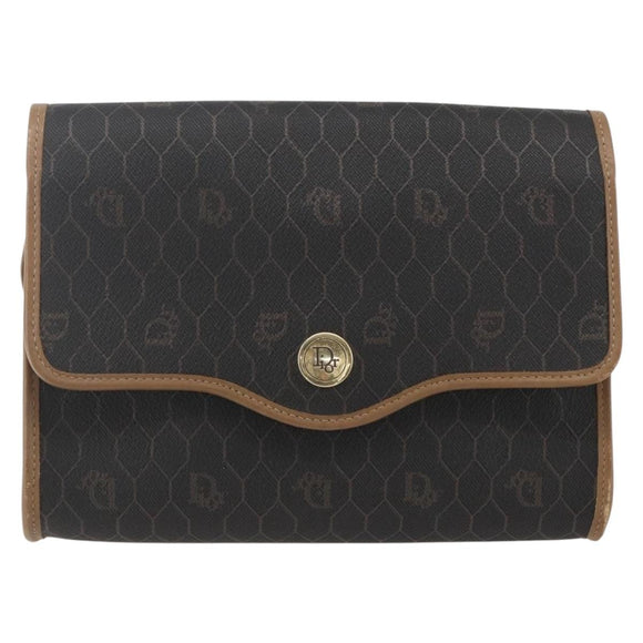 Christian Dior Honeycomb Canvas Shoulder Bag PVC Black Gold Auth fm5132