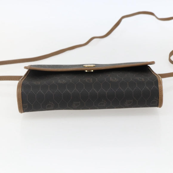 Christian Dior Honeycomb Canvas Shoulder Bag PVC Black Gold Auth fm5132