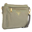 PRADA Shoulder Bag Nylon Leather Beige Gold Auth fm5136-1