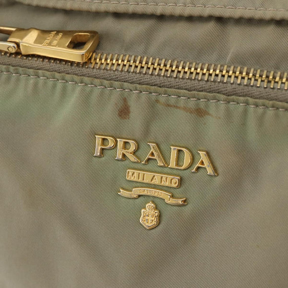 PRADA Shoulder Bag Nylon Leather Beige Gold Auth fm5136