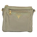 PRADA Shoulder Bag Nylon Leather Beige Gold Auth fm5136-13