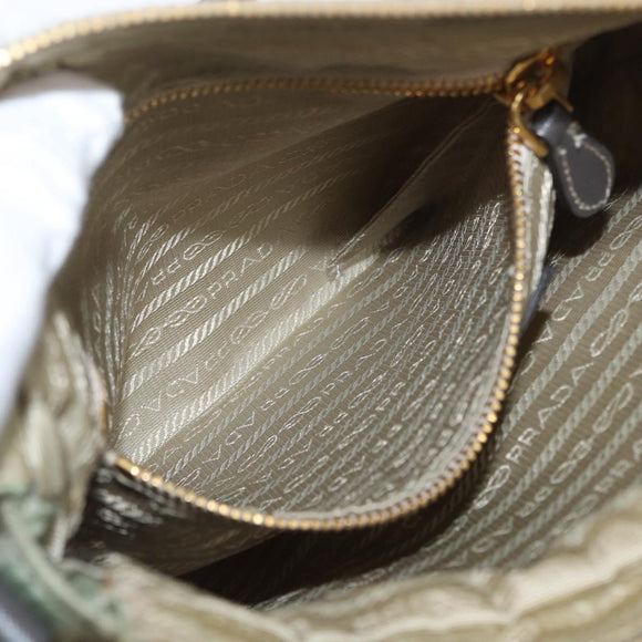 PRADA Shoulder Bag Nylon Leather Beige Gold Auth fm5136