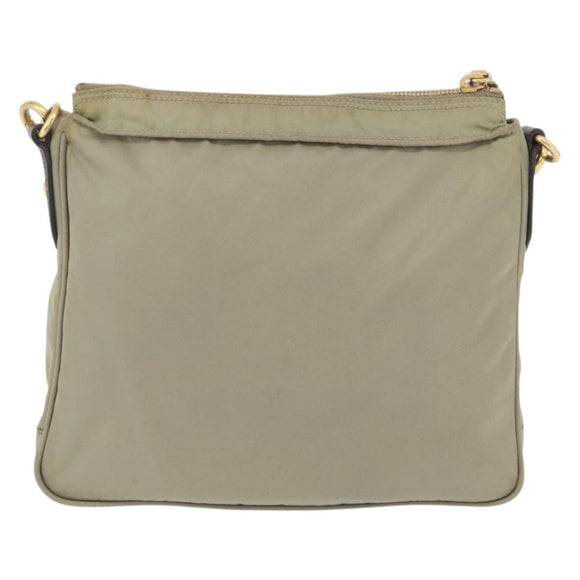 PRADA Shoulder Bag Nylon Leather Beige Gold Auth fm5136
