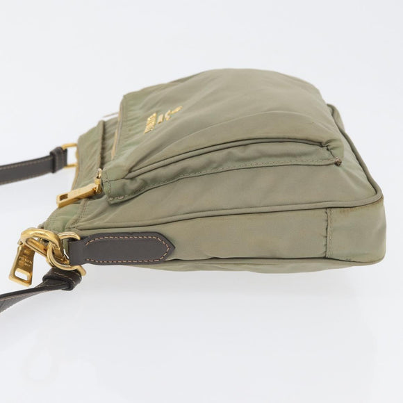 PRADA Shoulder Bag Nylon Leather Beige Gold Auth fm5136