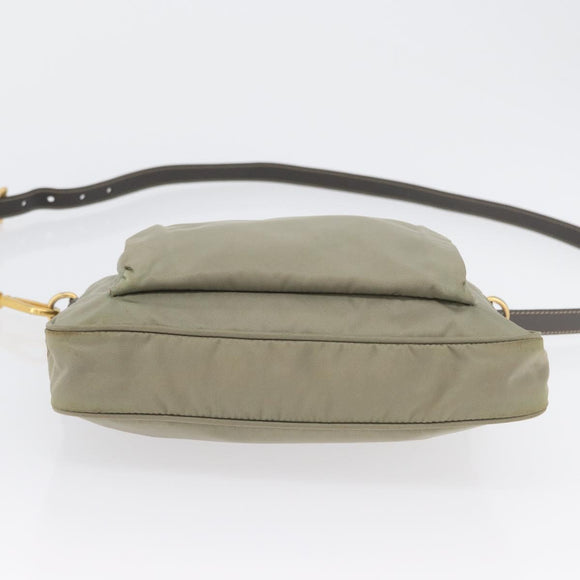 PRADA Shoulder Bag Nylon Leather Beige Gold Auth fm5136