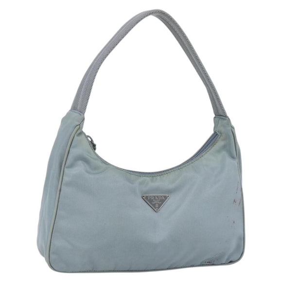 PRADA Hand Pouch Nylon Baby Blue Silver Auth fm5138