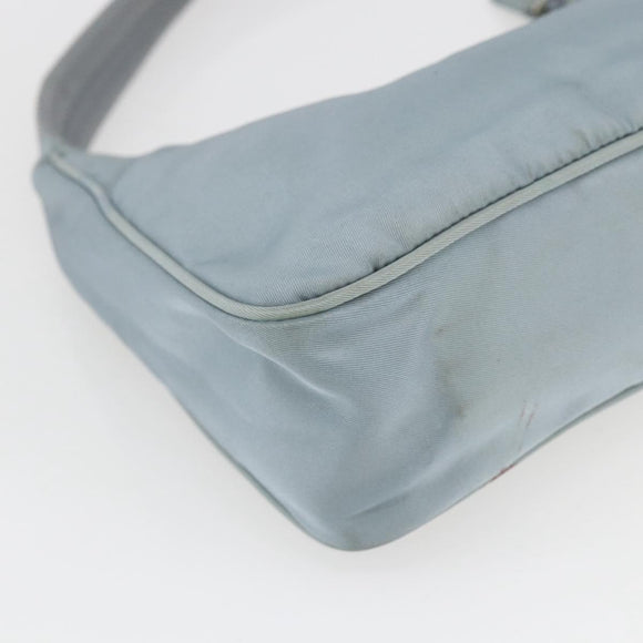 PRADA Hand Pouch Nylon Baby Blue Silver Auth fm5138