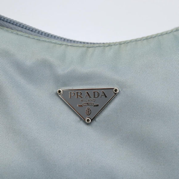 PRADA Hand Pouch Nylon Baby Blue Silver Auth fm5138