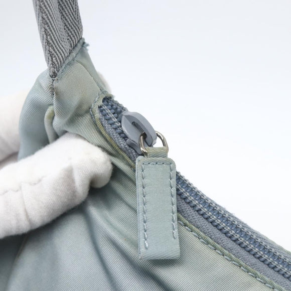 PRADA Hand Pouch Nylon Baby Blue Silver Auth fm5138