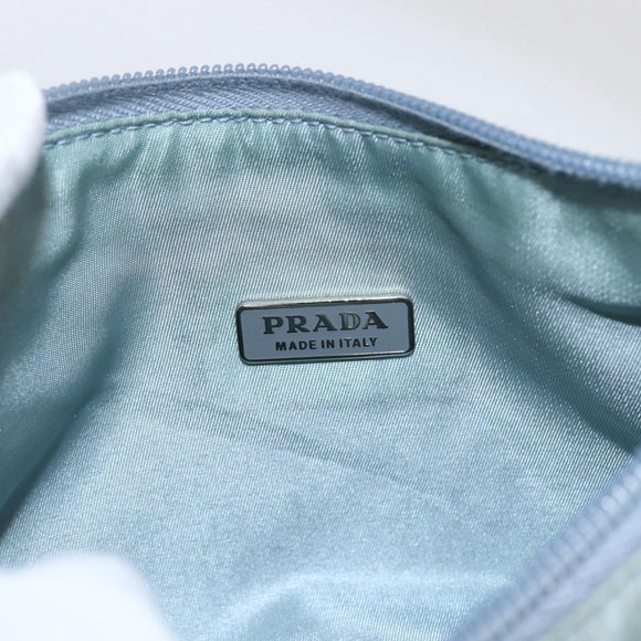 PRADA Hand Pouch Nylon Baby Blue Silver Auth fm5138