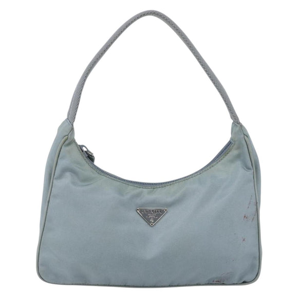 PRADA Hand Pouch Nylon Baby Blue Silver Auth fm5138