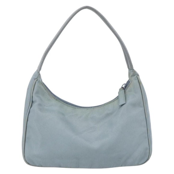 PRADA Hand Pouch Nylon Baby Blue Silver Auth fm5138
