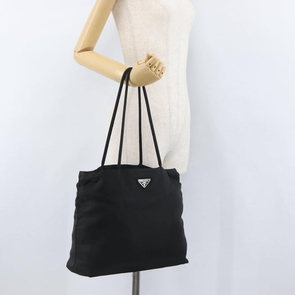 PRADA Tote Bag Nylon Black Silver Auth fm5142