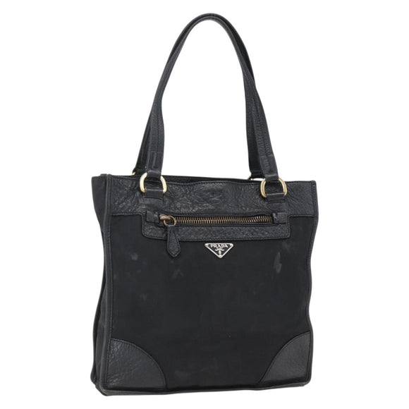 PRADA Tote Bag Nylon Leather Black Gold Auth fm5143