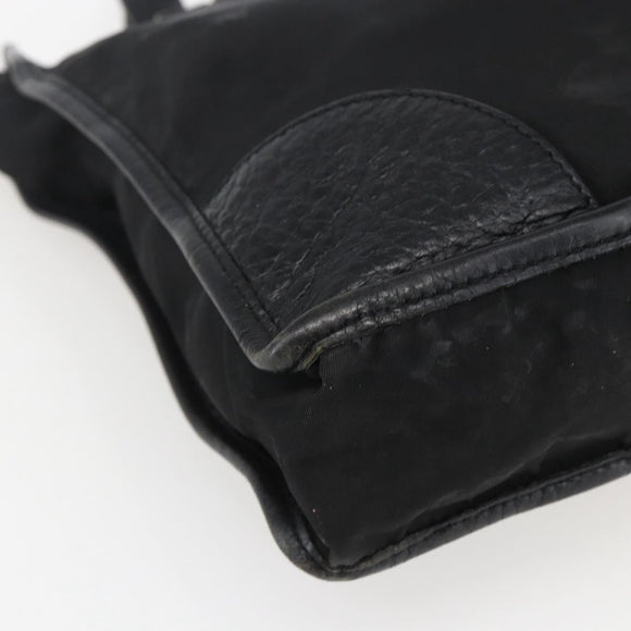 PRADA Tote Bag Nylon Leather Black Gold Auth fm5143