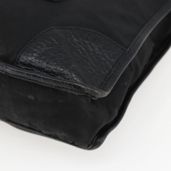 PRADA Tote Bag Nylon Leather Black Gold Auth fm5143