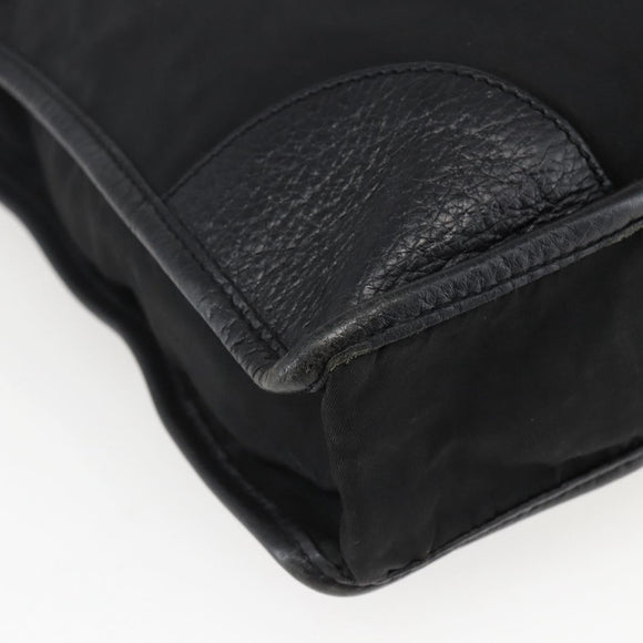 PRADA Tote Bag Nylon Leather Black Gold Auth fm5143