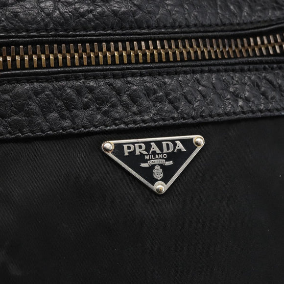 PRADA Tote Bag Nylon Leather Black Gold Auth fm5143