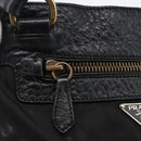 PRADA Tote Bag Nylon Leather Black Gold Auth fm5143-18