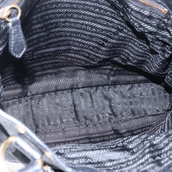 PRADA Tote Bag Nylon Leather Black Gold Auth fm5143