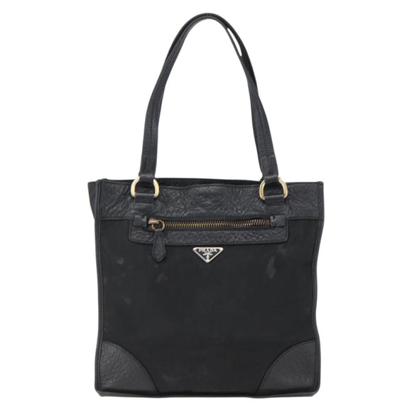 PRADA Tote Bag Nylon Leather Black Gold Auth fm5143