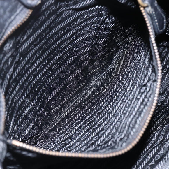 PRADA Tote Bag Nylon Leather Black Gold Auth fm5143