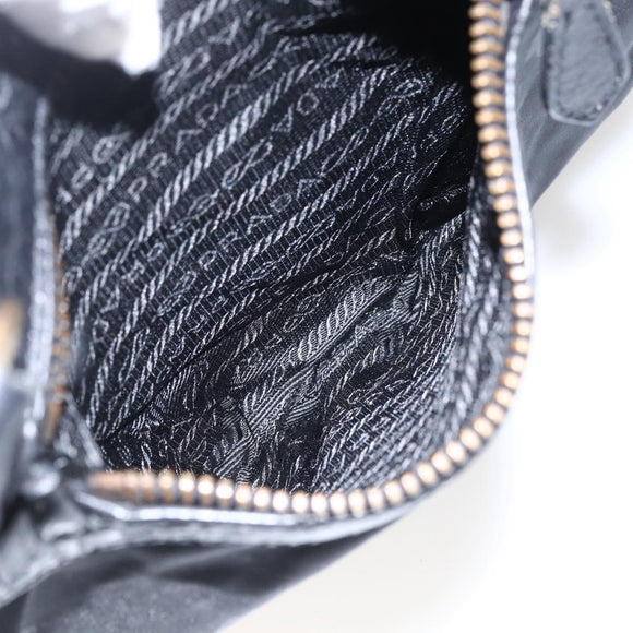 PRADA Tote Bag Nylon Leather Black Gold Auth fm5143